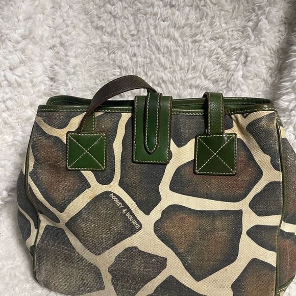 Dooney & Bourke Giraffe Print Canvas Olive Green & beige tote leather straps - Picture 6 of 15